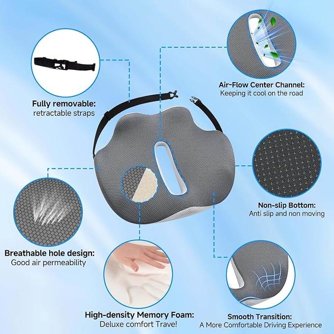 X-Large Truck Seat Cushion for Truck Drivers, Memory Foam Support | Seat Cushion for Long Driving & Sitting, Tailbone Pain Relief, Ergonomic Back Support, Non-Slip Washable Cover for Cars - Image 5