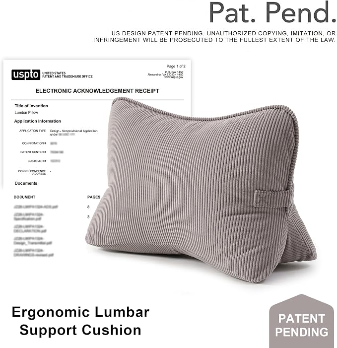 Pat. Pend. Corduroy Lumbar Support Pillow for Watching TV, Reading & Gaming, Triangle Cushion for Sofa, Armchair, Couch or Bed, Removable Washable Cover, Light Gray - Image 9