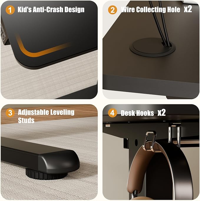 47"x24" Standing Desk, Height Adjustable Sit-Stand Home Office, Black | Electric Adjustable Standing Desk, Sit to Stand Computer Office Desk with Splice Board, Memory Preset, Lifts 28.7''-46.5" - Image 6