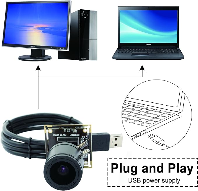 ELP Sony IMX323 Sensor Low Light Mini USB Camera Module with Microphone Manual Zoom 2.8-12mm Lens H.264 0.01LUX UVC USB2.0 Video Webcam Board Home Surveillance PC Camera for Laptop - Image 6
