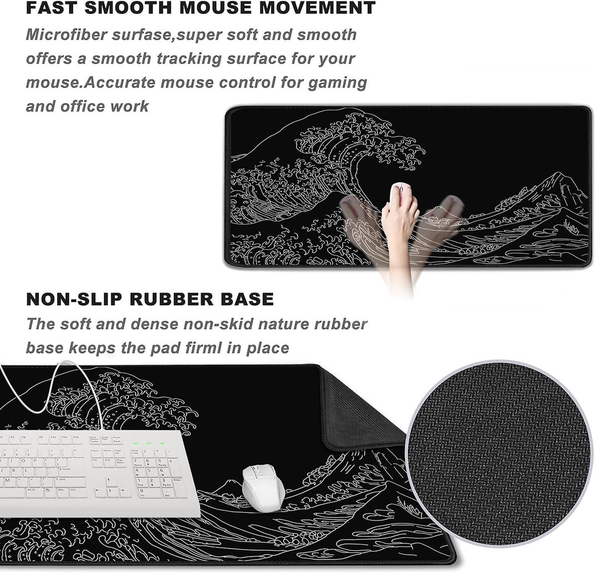 Large Gaming Mouse Pad, XXL Extended Keyboard Mouse Mat with Stitched Edges - Image 2