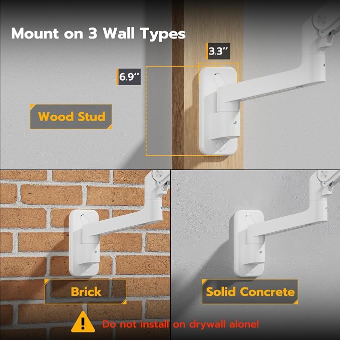 ARES WING Wall Mount Monitor Arm for 17-49 Inch Ultrawide Screens, White | Heavy Duty Single Monitor Arm Holds 44 lbs, Fully Adjustable Gas Spring Monitor Wall Mount, 75x75/100x100 VESA Mount - Image 7