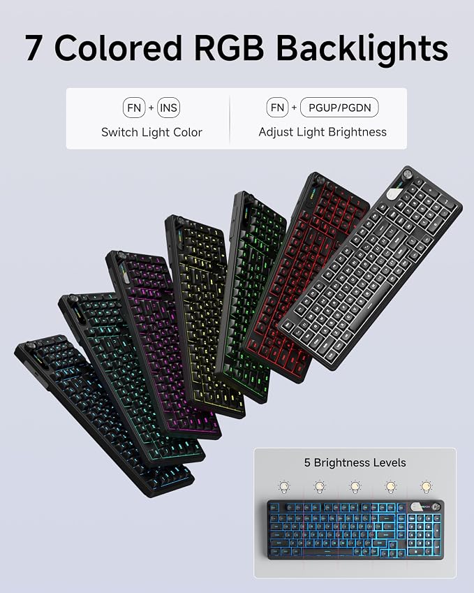 EWEADN Wired Keyboard and Mouse Combo with Detachable Wrist Rest, Quiet Ergonomic Keyboard Mouse Set with Multimedia Knob, RGB Backlit, Double-Shot Keycaps Natural Typing for Laptop, PC - Black - Image 2