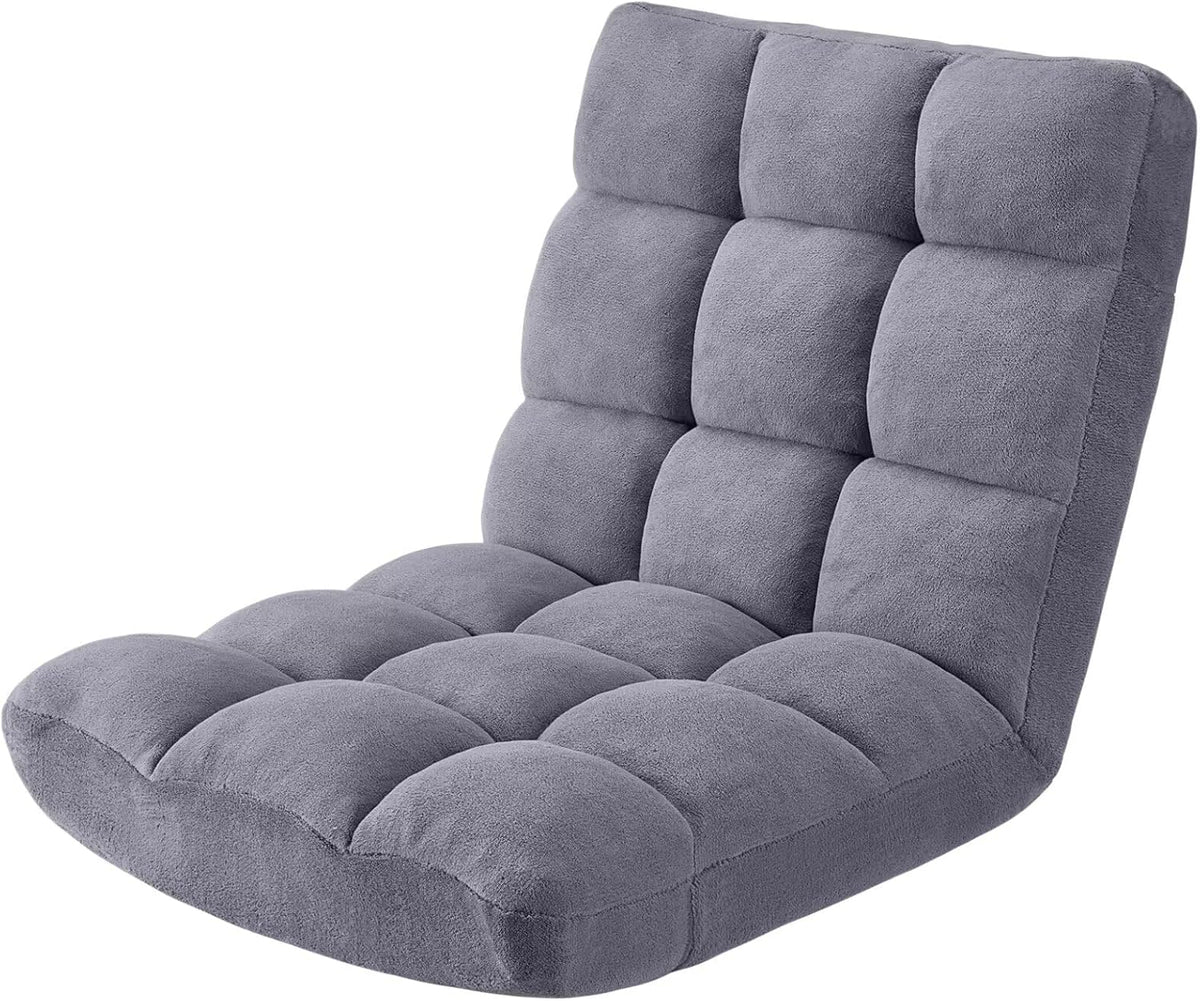 Folding Floor Gaming Chair 14-Poistion Cushioned Adjustable Floor Lazy Sofa Chair w/Breathable Cotton & Skin-Friendly Coral Velve for Adults & Kids Perfect for Reading Gaming Meditating, Grey - Image 8