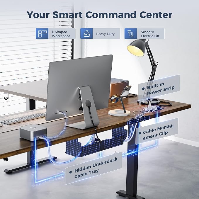 Klicelor L Shaped Standing Desk 75 x 61 Inch,Electric Height Adjustable Corner Desk with Cable Management & Power Outlets, Ergonomic Sit Stand Up Computer Table for Home Office,Dark Walnut - Image 4