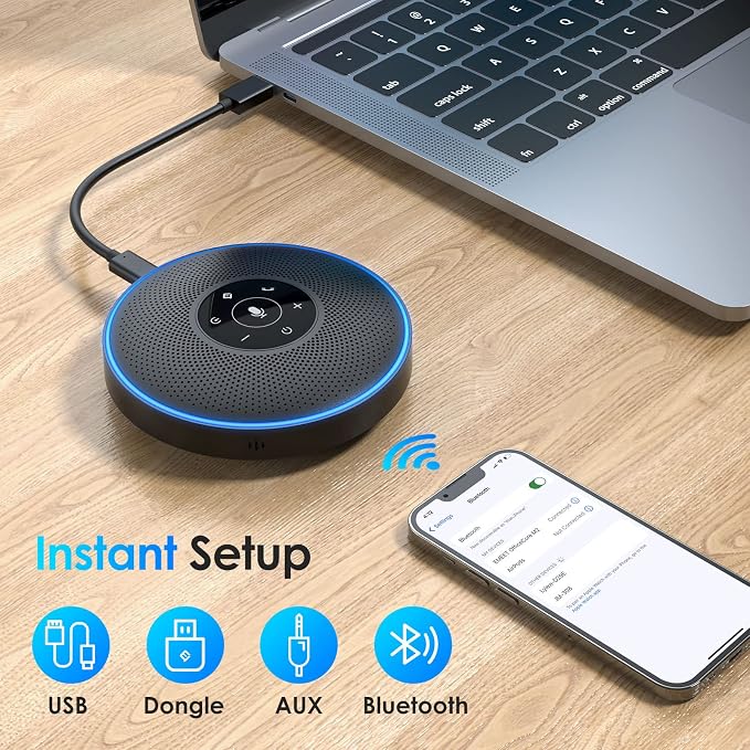 EMEET M220 Bluetooth Speaker, Daisy Chain/Use Alone up to 16 attendees | Professional Wireless Speakerphone 360°Voice Pick-up 8 AI Noise Cancellation Mics Skype Speakerphone for Conference Calls - Image 7