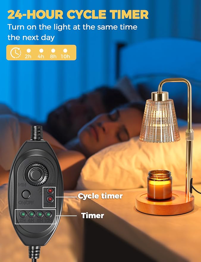 Modern Candle Warmer Lamp with 24h Cycle Timer, Dimmable Wax Melt Warmer | 24h Cycle Timer Dimmable Wax Melt Warmer with 2 Bulbs, Fall Decor for Home Living Room Halloween Decorations Gifts for Mom - Image 4