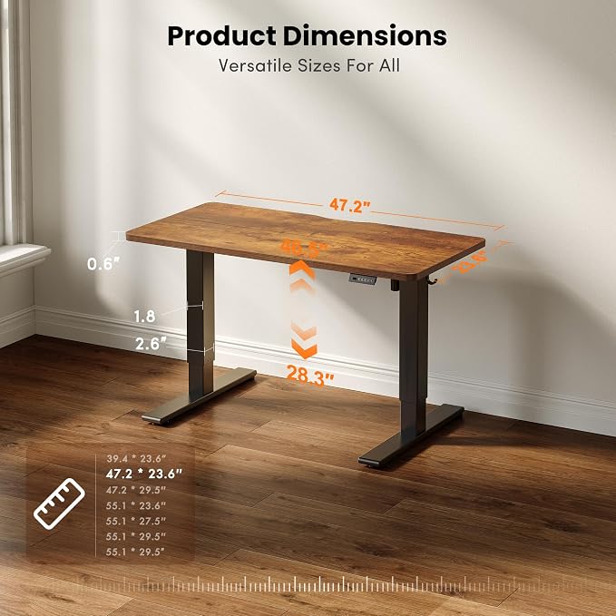 CubiCubi Electric Standing Desk 48 x 24 Inch, Height Adjustable Sit Stand Desk with Memory Presets, Splice Desktop Computer Desk for Home Office, Black Frame/Vintage Brown Top - Image 2