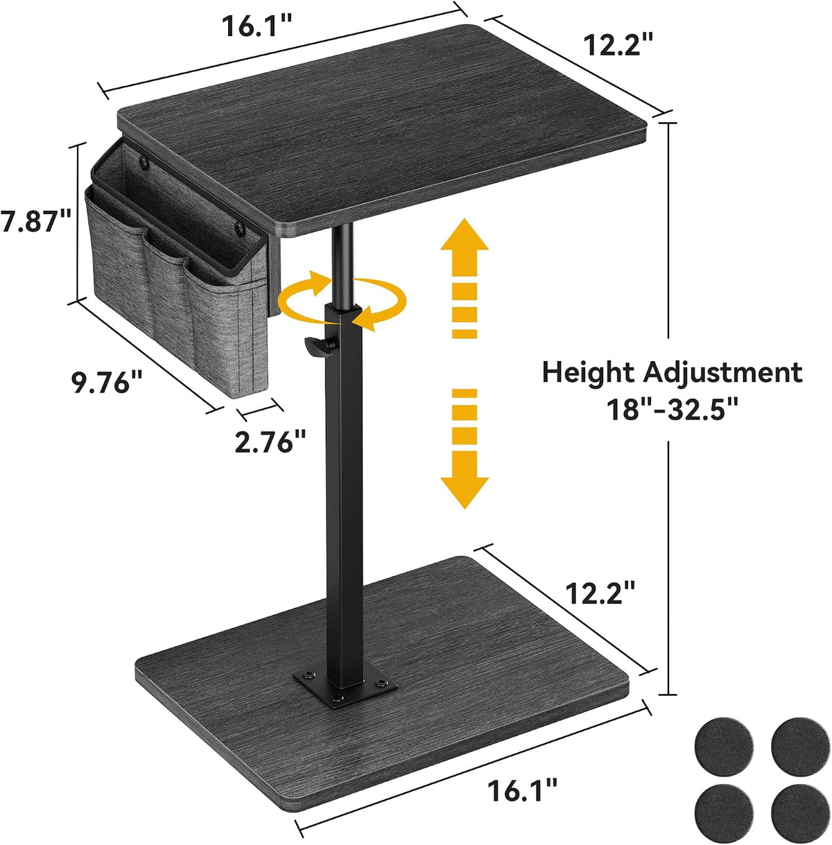 Sofa Armrest Tray Table for Couch, 360° Swivel Height Adjustable TV Tray Table for Small Spaces, Snack Side Table for Couch, Bed, Chair, C Shaped End Side Table for Eating, Reading, Laptop - Image 2