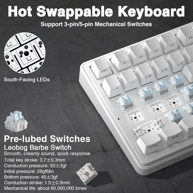 AULA F99 Wireless Mechanical Keyboard,Triple-Mode(BT5.0/2.4GHz/USB-C),Gasket Mounted Creamy Keyboard with Linear Switches, Side Printed PBT Keycaps,RGB Backlit PC Gaming Keyboards for Win/Mac - Image 5