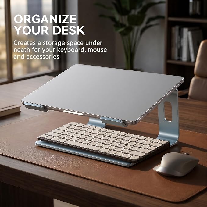 SOUNDANCE Laptop Stand, Aluminum Computer Riser, Ergonomic Laptops Elevator for Desk, Metal Holder Compatible with 10 to 15.6 Inches Notebook Computer, Aquamarine - Image 4
