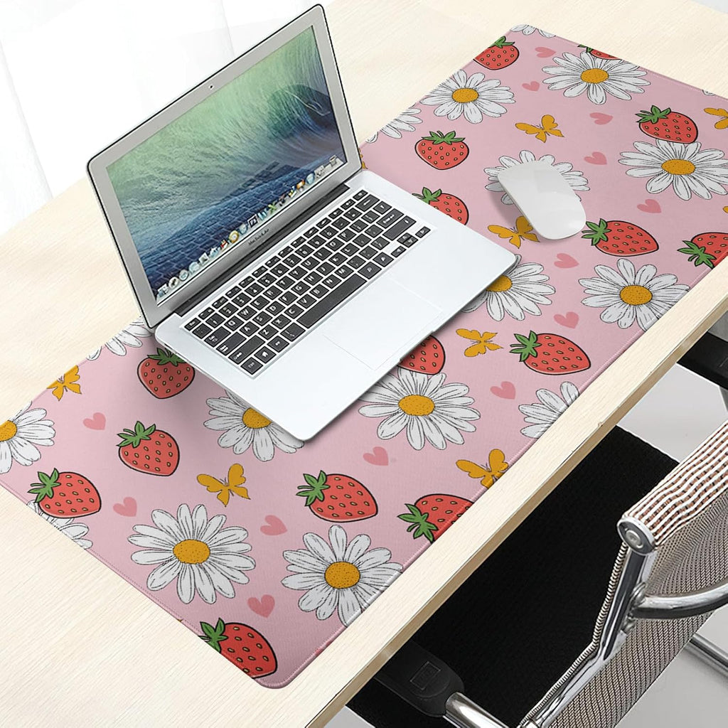 Strawberry Mouse Pad Pink Cute Desk Mat Large Gaming Mousepad Pink Keyboard Pad 31.5x11.8in Non-Slip Rubber Base Pastel Kawaii Mousepad Laptop for Office Gaming Computer Home Accessories Supplies - Image 7
