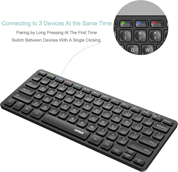 Arteck Universal Multi-Device Bluetooth Keyboard Ultra Slim and Compact Wireless Bluetooth Keyboard with Media Hotkeys for Windows iOS iPad OS Android Computer Desktop Laptop Surface Tablet Smartphone - Image 2