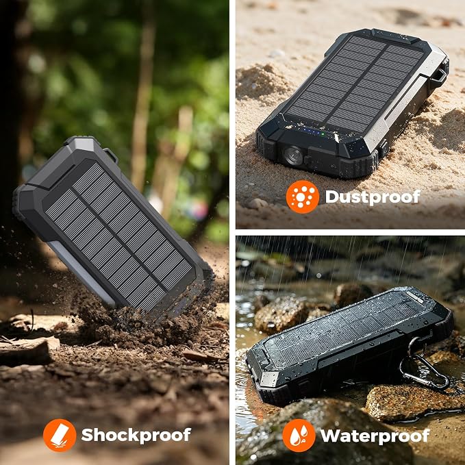 BLAVOR Solar Charger Power Bank Built-in Retractable USB-C Cable, 20000mAh Wireless Magnetic Portable Charger with Camping Light, Flashlight, 20W Fast Charging Battery Pack for Outdoor Camping Hiking - Image 6