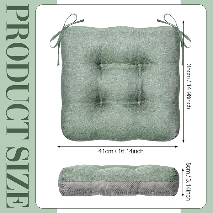 Geetery 4 Pack Chair Cushions, 16" x 15",Basil Green,Solid Color - Image 2