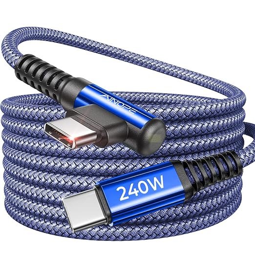AINOPE 240W USB C to USB C Cable Fast Charging 3.3FT,Right Angle Fast Type C Charging Cable Fits iPhone 16 Pro Max Plus,iPhone 15,MacBook Air/Pro,iPad Pro,Samsung,Pixel,All Devices, Blue, 1 Pack by AINOPE10yearsforphoneaccessories