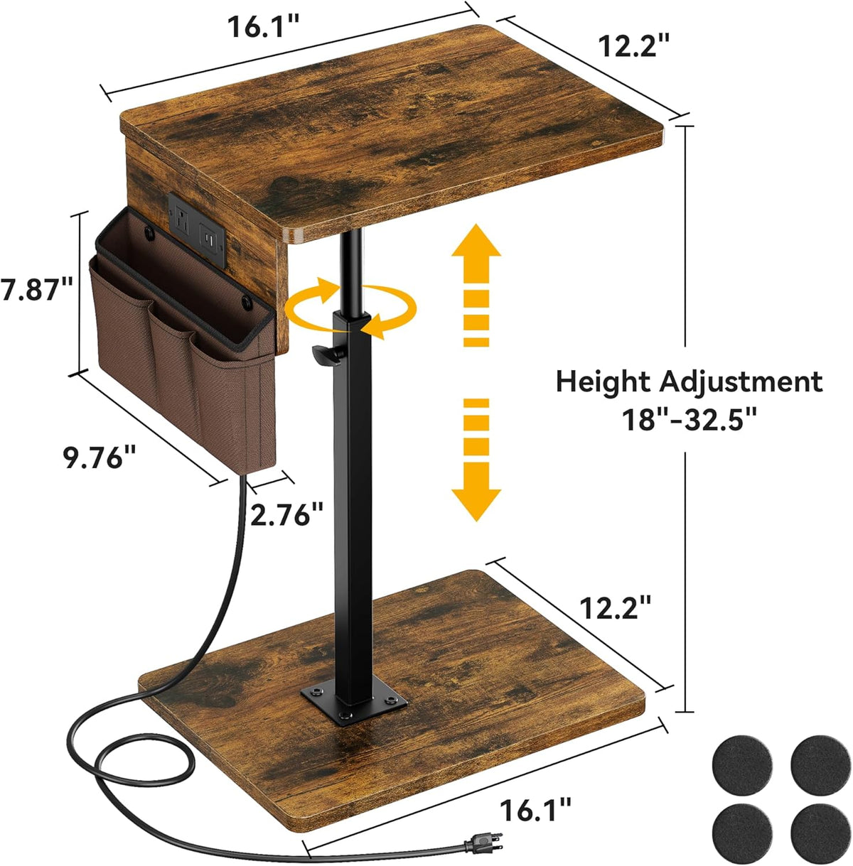 Sofa Armrest Tray Table for Couch - 360° Swivel Height Adjustable Side Table for Small Spaces, Snack Side Table for Bed or Chair, C Shaped End Table Snack Table for Eating Dinner Laptop - Image 2