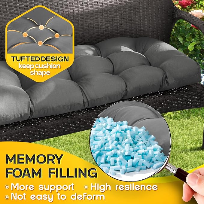 MAGIC ELEPHANT Outdoor Bench Cushion, Memory Foam Loveseat Cushion for Patio Furniture Wicker Chair, Settee Porch Swing Seat Cushion, 44 x 19 Inches (Grey) - Image 3