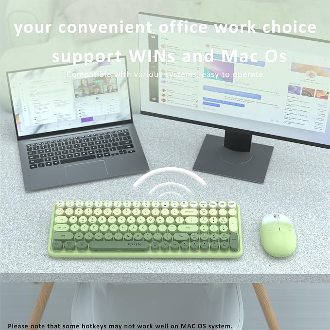 UBOTIE Wireless Keyboards and Mouse Combo (Green Gradient) | Colorful Gradient Rainbow Color Retro Typewriter Flexible Keyboard, 2.4GHz Connection and Optical Mouse for PC Wins Mac - Image 3