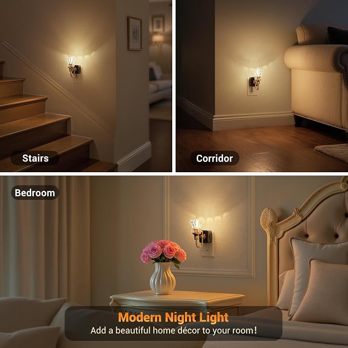 JandCase Night Light, Night Lights Plug into Wall, Glass Floral Nightlight | 2Pack Dimmable Glass LED Nightlight, 0-100LM Flower Nightlights, Dusk to Dawn Sensor, 1W Vintage Nite Light for Bathroom - Image 5