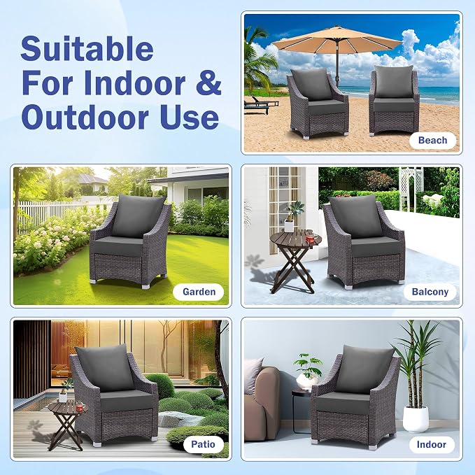 Outdoor Chair Cushions, 24 x 24 Inch Outdoor Cushion for Patio Furniture, Patio Chair Cushion, Waterproof & Fade Resistant Deep Patio Furniture Cushions Set with Handle and Ties, Dark Grey (Set of 2) - Image 7