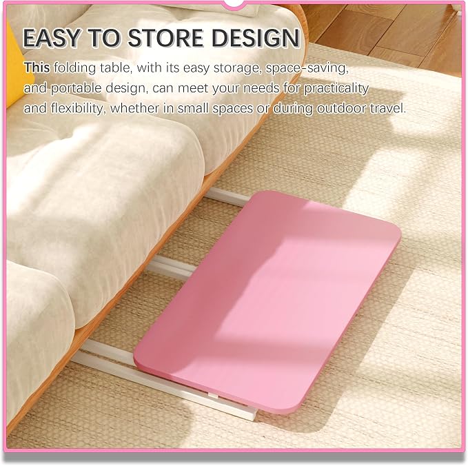 4NM 27.5" Mobile Small Rolling Computer Desk, Folding Laptop Cart Table with Wheels, Portable Office Desk for Small Space Couch Bed - Pink and White - Image 5