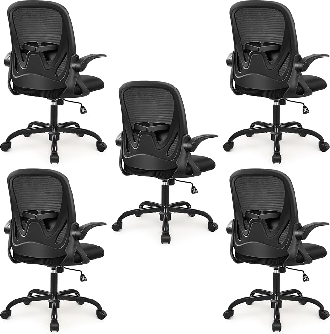 5-Pack Office Chair Ergonomic Desk Chair with Flip up Armrests Swivel Breathable Desk Mesh Computer Chair with Adjustable Lumbar Support and Height for Conference Room (Black) by Primy