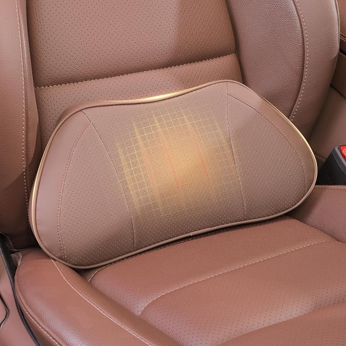 Car Lumbar Support Pillow for Driving Seat, Brown, 1 Pack | Leather Memory Foam Lumbar Cushion for Lower Back Pain Relief, Universal Back Support for Driving, Home & Office Chairs - Image 8