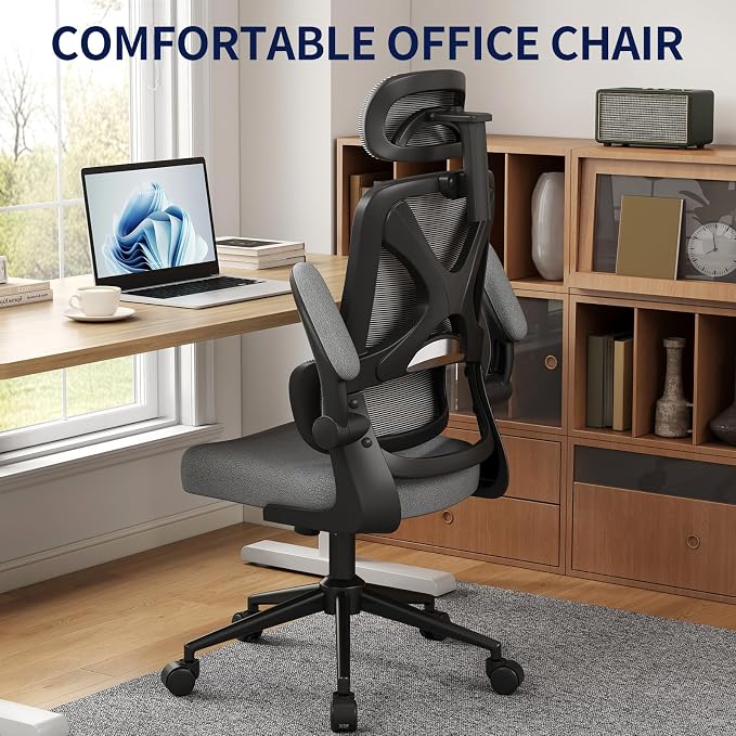 Ergonomic Office Chair - Desk Chair with Adjustable Headrest Lumbar Support Computer Chair - Mesh Comfy Chair with Flip-up Armrests - Gaming Chairs for Adults Home Office 330 LBS (Black+Gray) - Image 4