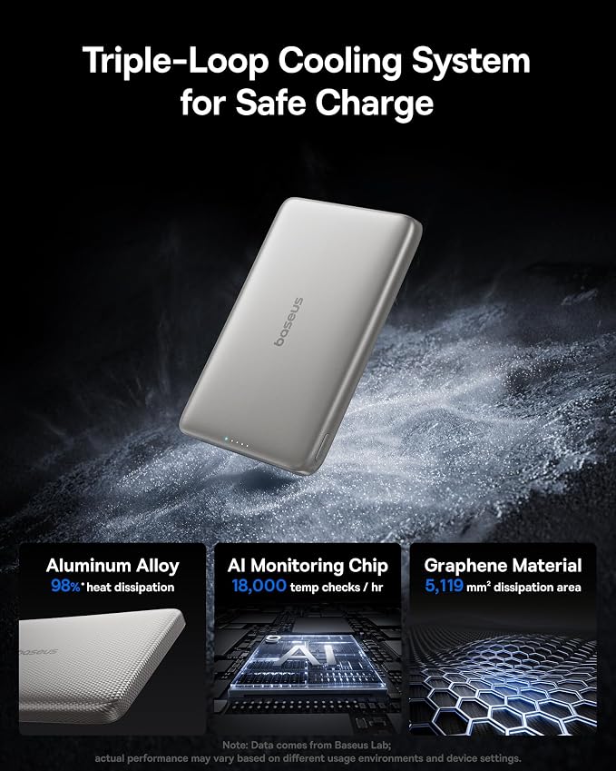 Baseus Picogo Magsafe Portable Charger, Qi2 15W 0.5" Ultra Slim 10000mAh Wireless Power Bank, 27W Fast Charging Magnetic Battery Pack with USB-C for iPhone 17 Pro Max/17 Pro/Air/16/15/14/13/12 | 10000mAh Wireless Power Bank, 27W Fast Charging Magnetic ... - Image 3