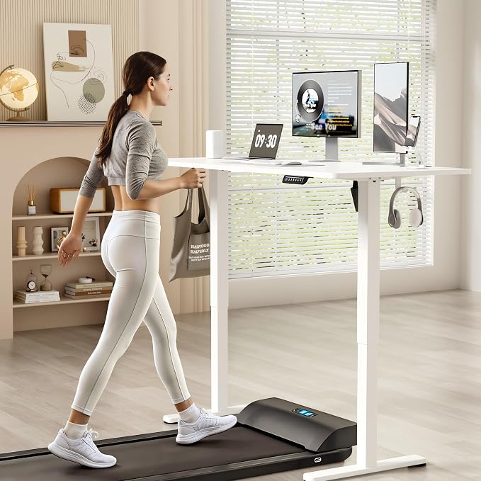 YESHOMY Height Adjustable Electric Standing Desk, 63 x 24 Inches Memory Home Office Sit Stand up Desk with Phone Holder and USB Charging Port, White - Image 4