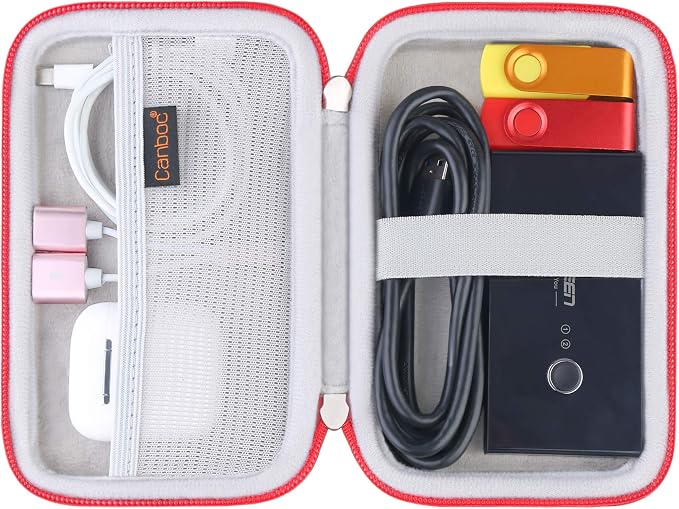 Canboc Carrying Case for MacBook Air Pro Charger MagSafe/MagSafe 2 Power Adapter, iPhone 16/16 Pro MagSafe Charger, USB C Hub, Type C Hub, USB Multiport Adapter, Hard Shockproof Bag, Red - Image 2