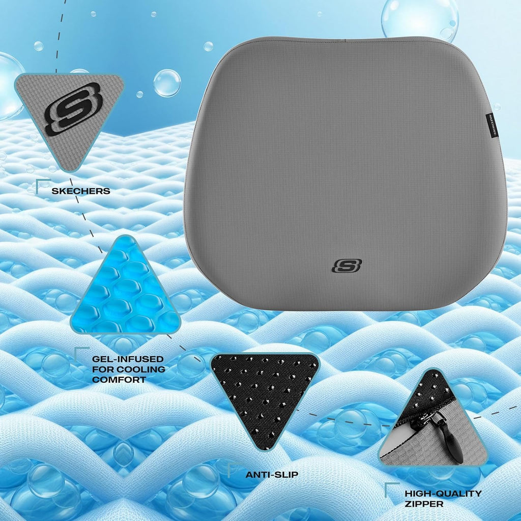 Skechers Seat Cushion Premium Gel & Memory Foam-Office Chair Cushion for Tailbone Pain Relief,Butt Pillow for Office Chair,Car seat Cushion,Long Sitting Office Workers,and Car Drivers,Gray - Image 3
