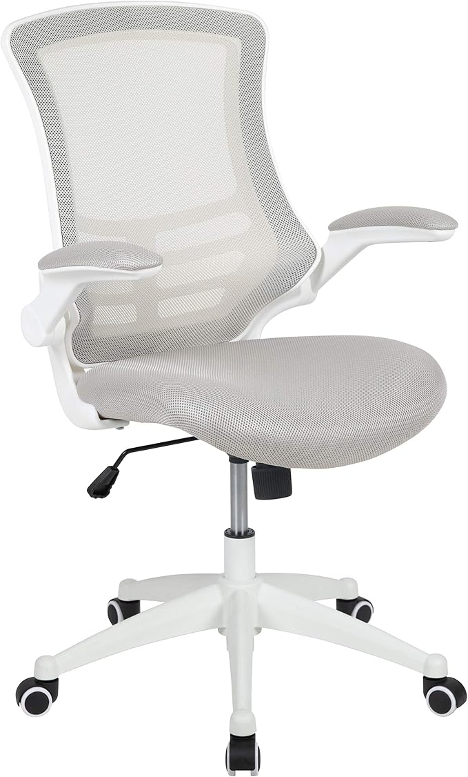 Flash Furniture Mid-Back Light Gray Mesh Swivel Ergonomic Task Office Chair with White Frame and Flip-Up Arms | White Frame, Mid-Back, Flip-Up Arms, Mesh Back by FlashFurniture