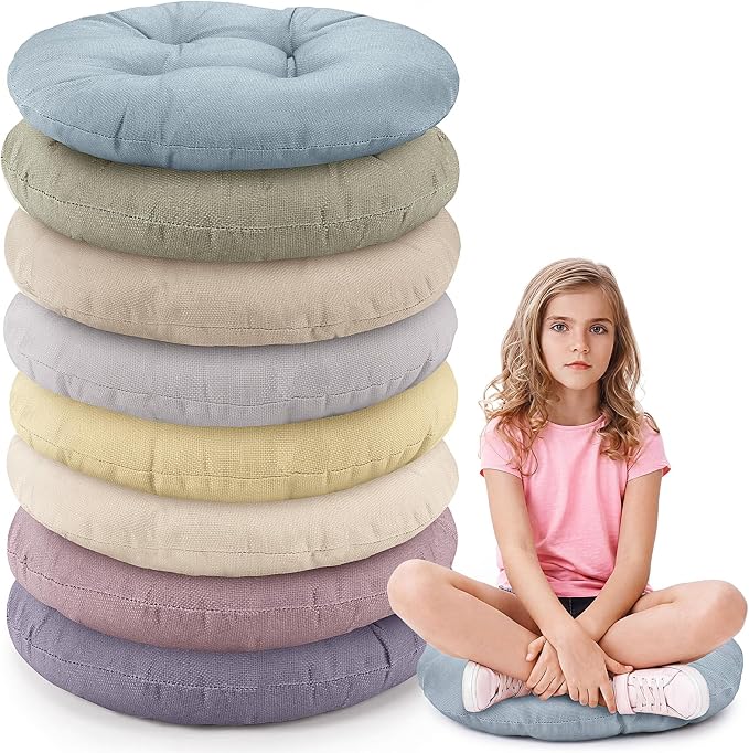 Fumete 8 Pcs Round Floor Cushions for Classroom Kids,Morandi | 16 Inch Diameter, Students Flexible Seating Pillows, Home Daycare School Reading Yoga Meditation, Soft Cushioned by Fumete