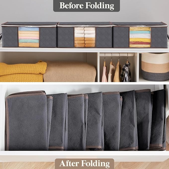 Lifewit 4 Pack 35L Clothes Storage Bins with Lids, Foldable Blanket Storage Bags with Zippers, Clear Window and Reinforced Handles, Closet and Organization for Clothing, Sweater, Comforter, Bedding - Image 6