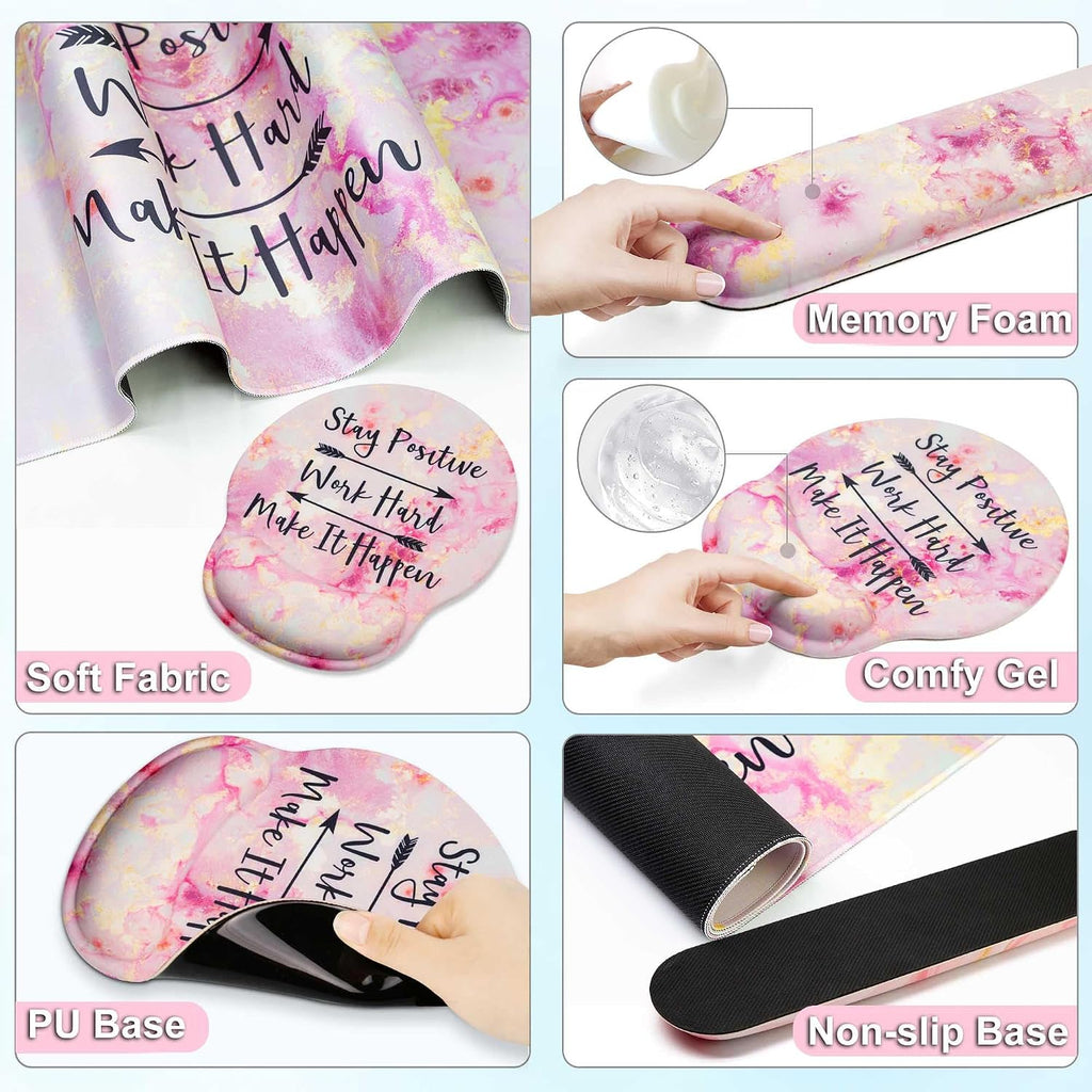 Large Mouse Pad and Keyboard Wrist Rest + Desk Mat Set,Full Long Mouse Pads for Desk Accessories with Memory Foam Gel Pink Mousepad for Women Computer Desktop Office Work-Pink & Black Slogan - Image 5