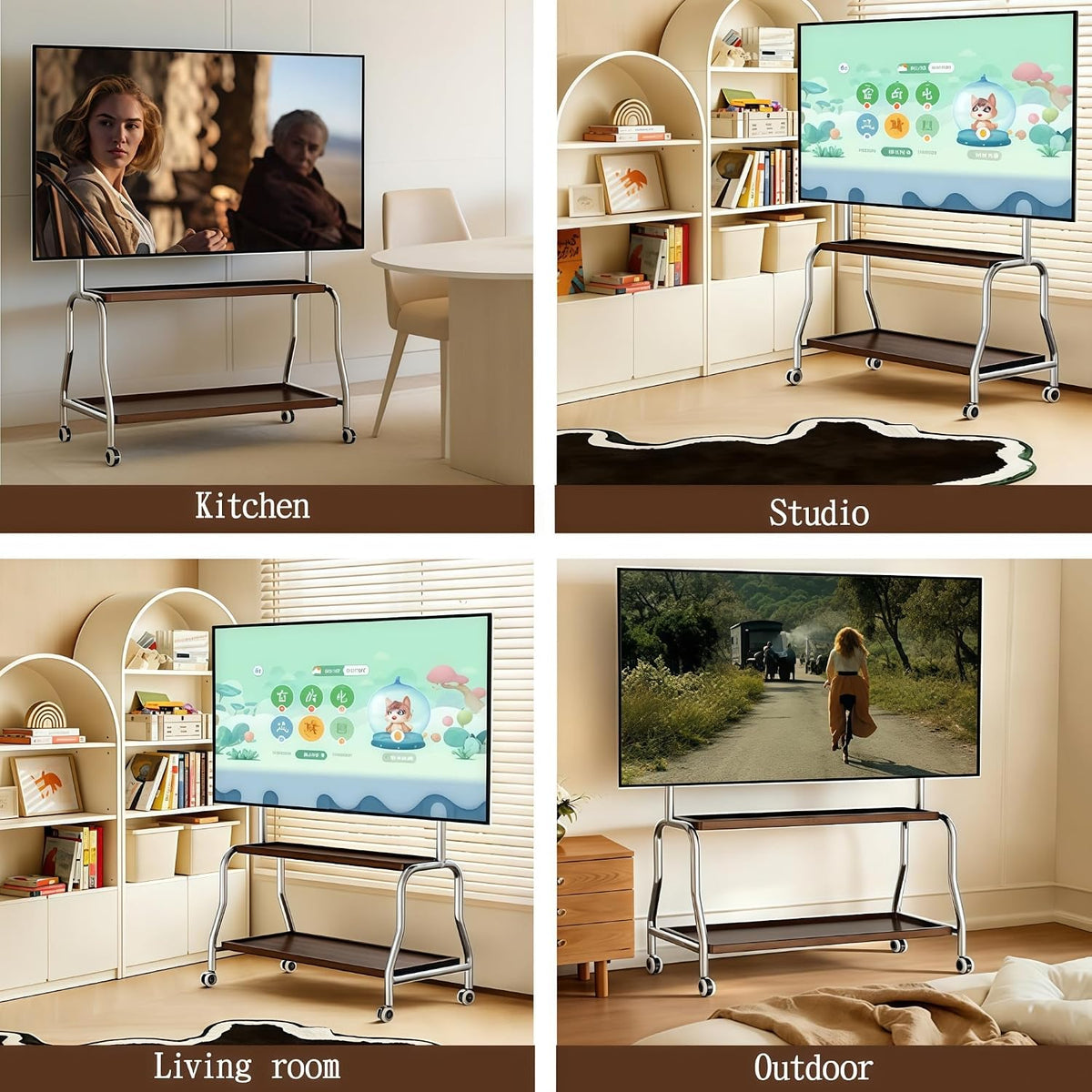 Rolling TV Stand for 32-75 Inch TVs with Double Storage Shelves & Pegboard - Image 9