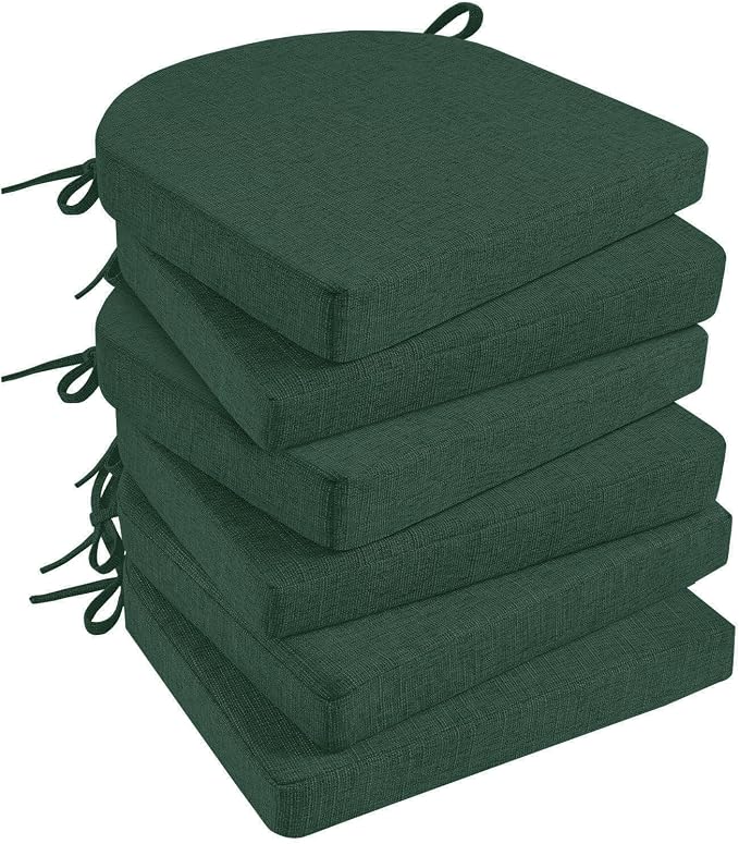 Basic Beyond Chair Cushions for Dining Chairs 6 Pack, Kitchen Chair Cushions with Ties and Non Slip Backing, 16 x 16 inches Chair Pads for Dining Chairs (Forest Green) by BasicBeyond