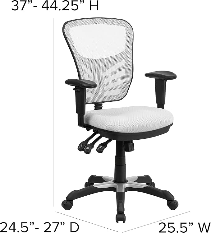 Flash Furniture Mid-Back White Mesh Multifunction Executive Swivel Ergonomic Office Chair with Adjustable Arms | Adjustable Armrests, 360° Swivel, Height Adjustable, Commercial Grade - Image 3