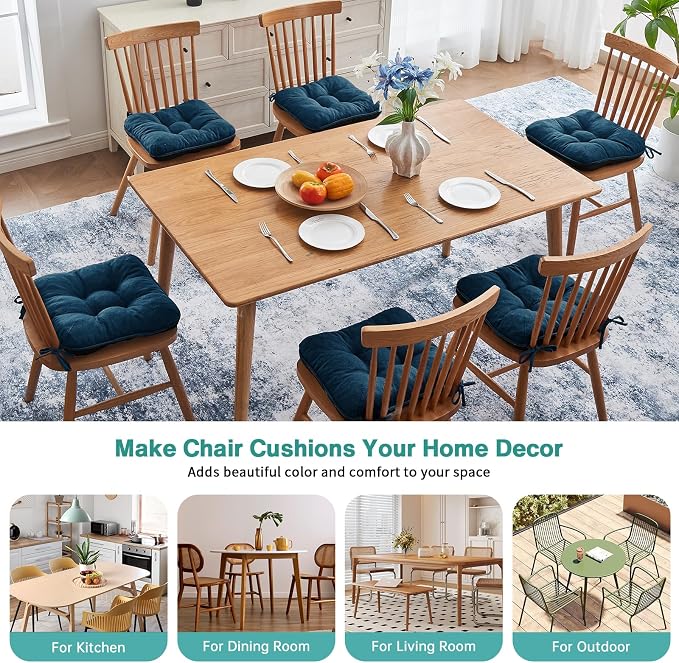 BETU Chair Cushions for Dining Chairs Set of 6,Kitchen Table Chair Pads with Ties,Non Slip Backing and Covers, Seat Cushion for Dining Room,Bar,Patio Chairs,15.5"X15.5"X3.5" - Image 8