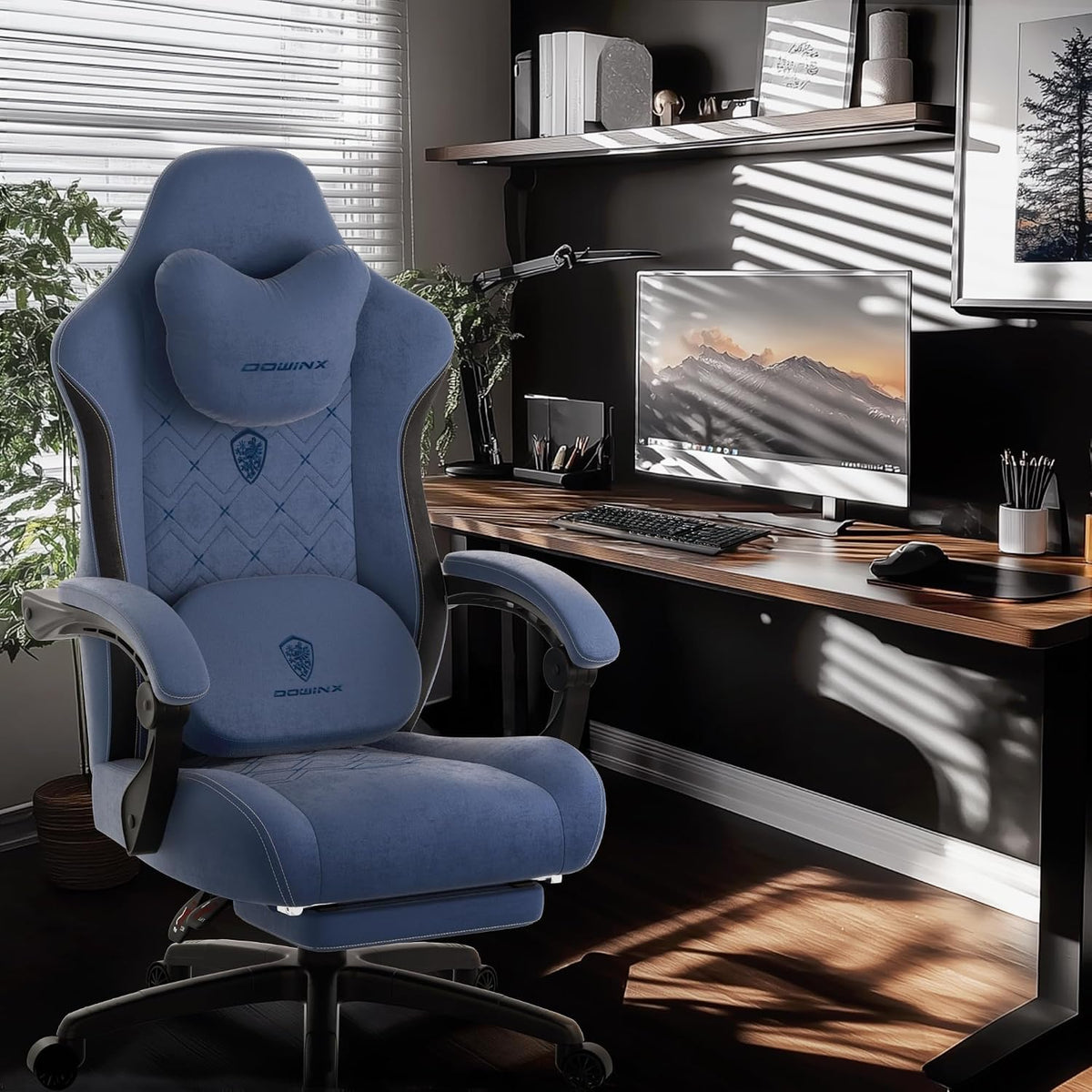 Dowinx Gaming Chair with Heated Massage Lumbar Support,Big and Tall Fabric Gaming Chairs for Adults with Footrest, Ergonomic Computer Game Chair with Poket Spring Cushions, 350lbs, Blue - Image 8