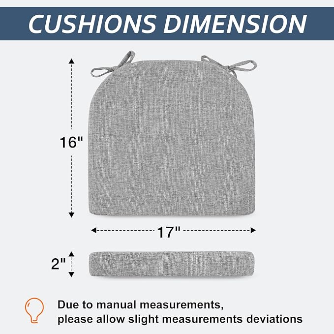 Basic Beyond Chair Cushions for Dining Chairs with Ties and Removable Cover, 2" Thick Seat Cushions for Kitchen Chairs, Set of 4, 17" x 16", Light Grey - Image 2