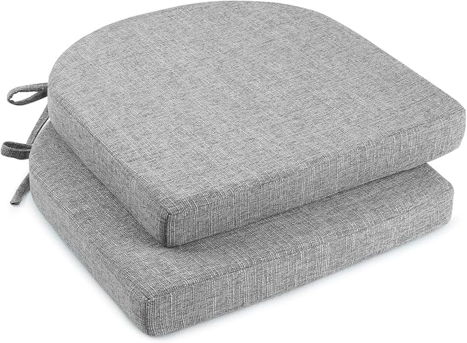 downluxe Indoor Chair Cushions for Dining Chairs, Soft and Comfortable Textured Foam Kitchen Chair Pads with Ties and Non-Slip Backing, 16" x 16" x 2", Light Grey, 2 Pack by Downluxe