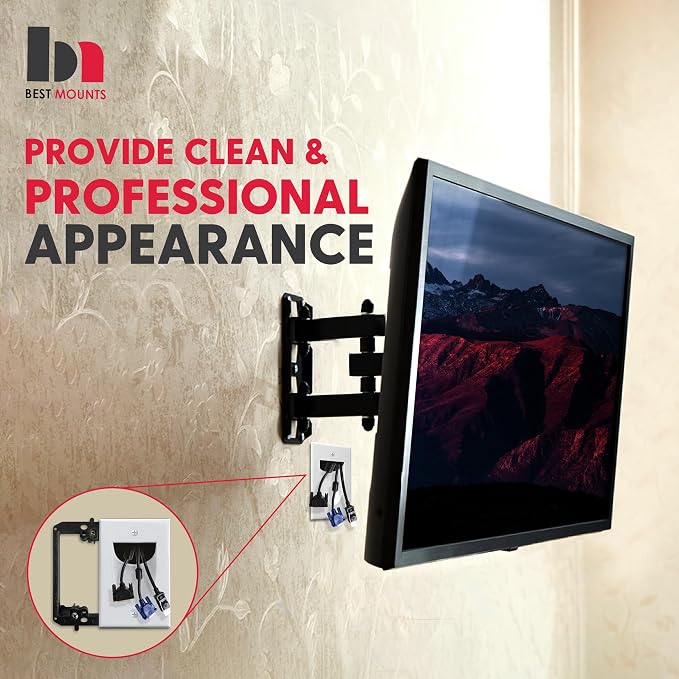 1 Pack Wall Plate Cable Pass Through with Bracket - In Wall Cable Management Kit - Recessed Cable Wall Plate Pair with Single Gang Low Voltage Mounting Bracket - Decorator Cover for Low Voltage Cables - Image 6
