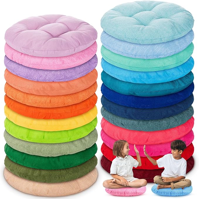 Fumete 24 Pcs Round Floor Cushions for Classroom Kids,Pastel Rainbow | 16 Inch Diameter, Students Flexible Seating Pillows, Home Daycare School Reading Yoga Meditation, Soft Cushioned by Fumete