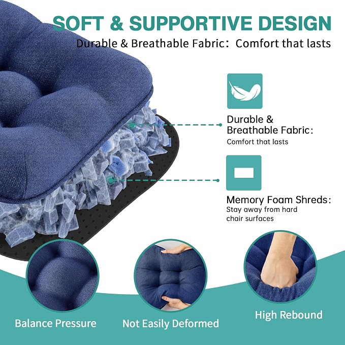 BETU Chair Cushions for Dining Chairs Set of 6,3.5" Thick Outdoor Indoor Chair Pads with Ties,Non Slip Backing and Covers, Seat Cushion for Kitchen Dining,Bar,Patio Furniture15.5"X15.5"X3.5",Navy Blue - Image 4