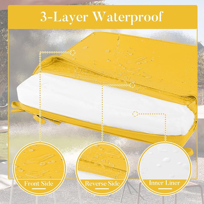 Basic Beyond Outdoor Chair Cushions for Patio Furniture, Waterproof Outdoor Seat Cushions Set of 4 19 x 19, Patio Chair Cushions Set of 4 with Ties and Handle, Yellow - Image 4