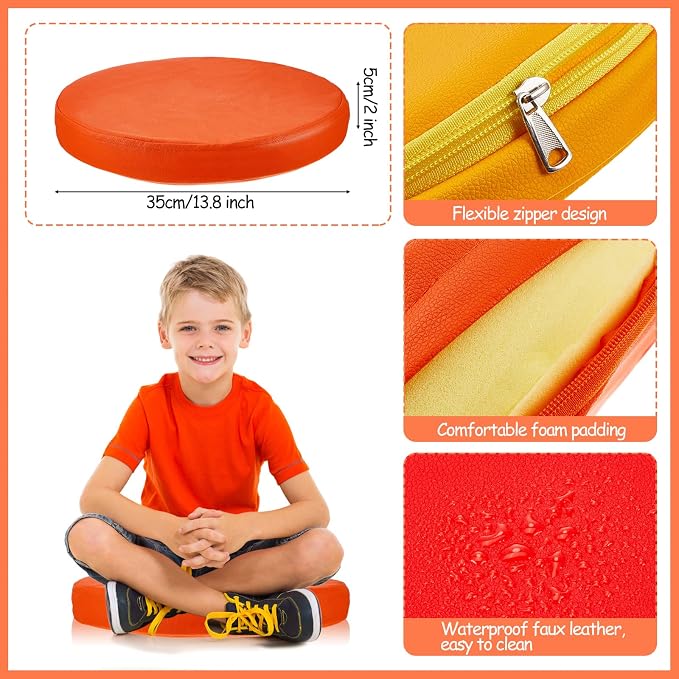 Juexica 8 Pcs Floor Cushions Kids,Classic Color,13.8 X 13.8 X 2 Inch | Extra Thick 2" Flexible Seating Classroom, Assorted Colored Floor Pillow, Soft Round Cushions for Kids Students Office School - Image 2
