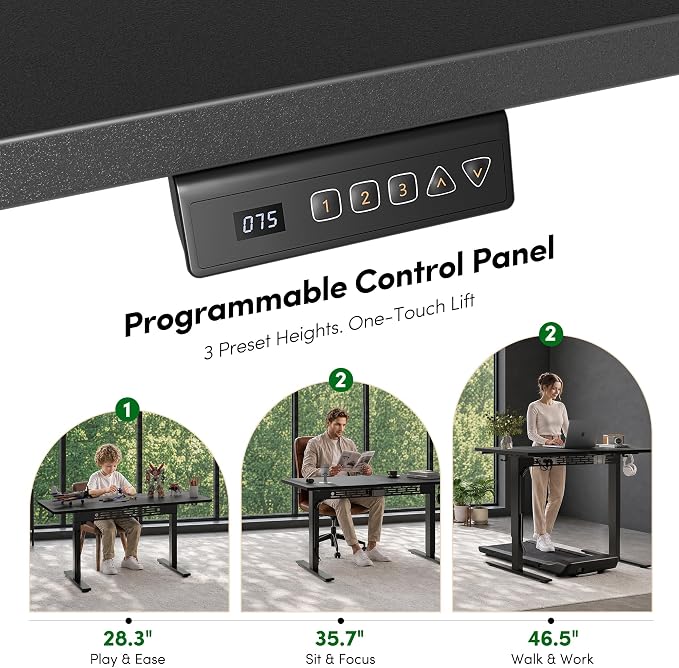 FEZIBO Electric Standing Desk with L-Shaped Crossbar & Cable Management System, 48 x 24 Inches Sit Stand up Desk, Adjustable Height Standing Desk for Home Office, Black - Image 9